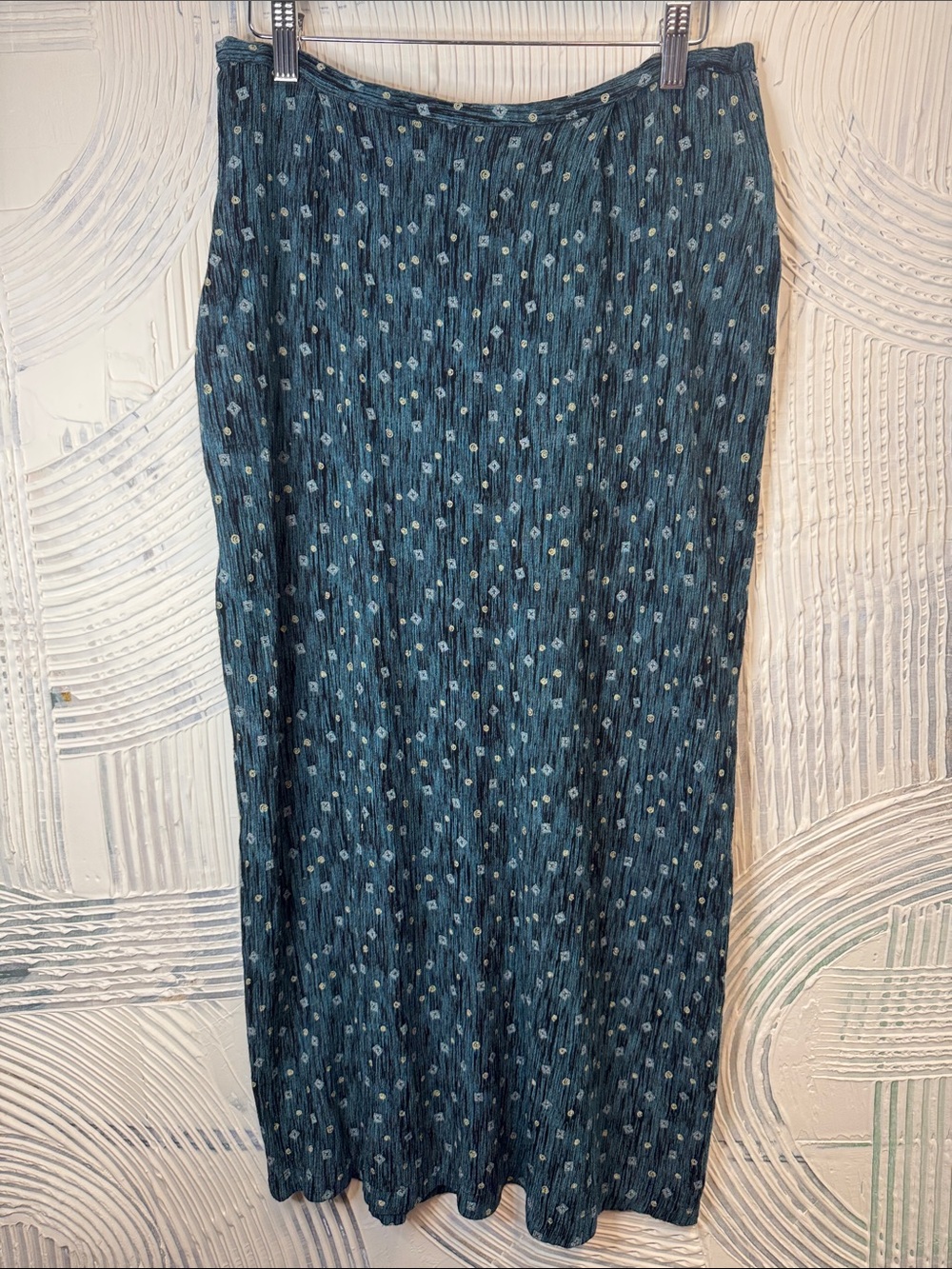 Vintage Women's Teal Printed Maxi Skirt - Flowing Silhouette N0606